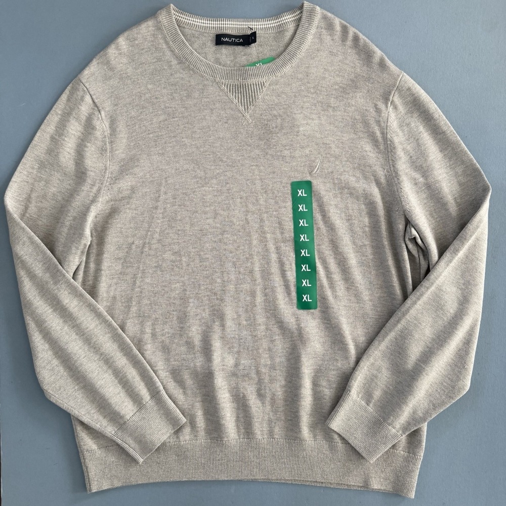 NWT Nautica Gray Crew Neck Pullover Preppy‎ Mens Sweater